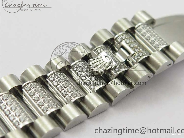 MiroTime 0309 SmoothTexture Day-Date 36mm 128239 SS Crystal BP Best Edition Black MOP Crystal Marker Dial on SS President Bracelet A 2681